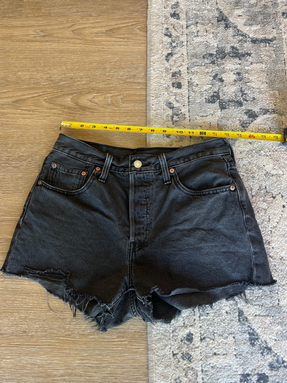 Levi’s 501 black high rise jean shorts
